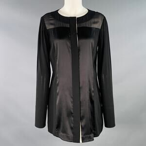 DONNA KARAN 8 Black Cream Viscose Blend Mixed Materials Hidden Buttons Blouse